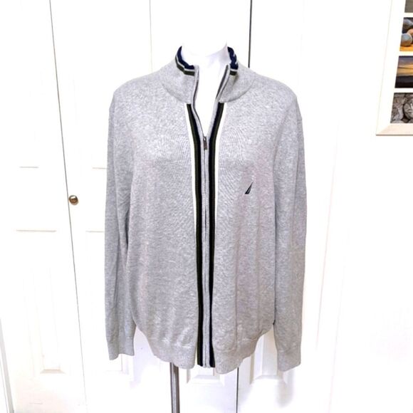 NWOT Nautica Men's Ash Grey 100% Cotton Zip-Up Long Sleeve Sweater - Picture 2 of 15